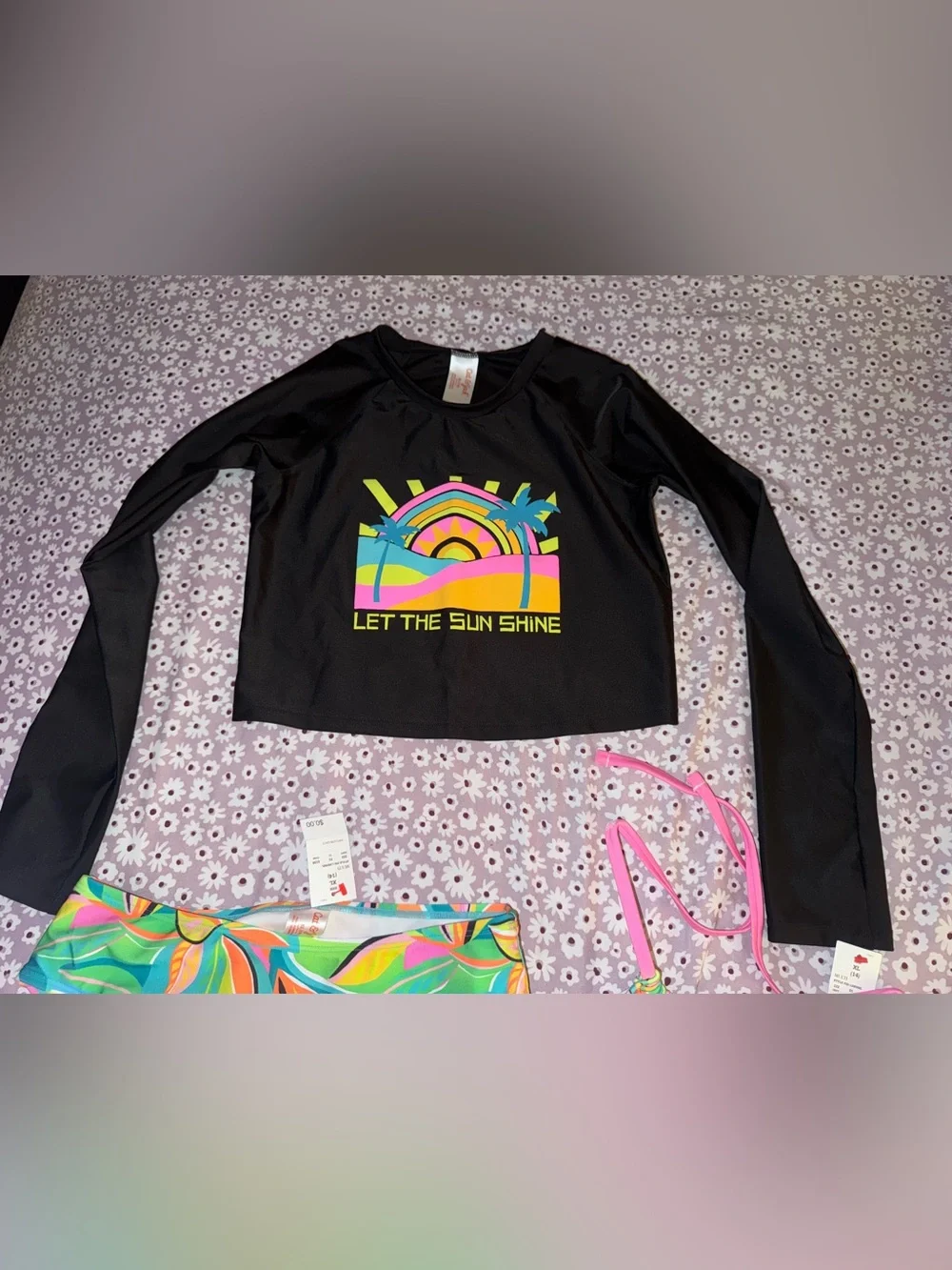 Cat & Jack Girls 3-Piece Tropical Rash Guard Swimsuit Set XL 14 NWT